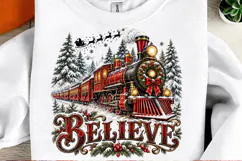 Believe Christmas Train Vintage Snowy Christmas PNG Product Image 2