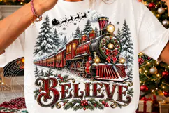 Believe Christmas Train Vintage Snowy Christmas PNG Product Image 3