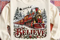 Believe Christmas Train Vintage Snowy Christmas PNG Product Image 4