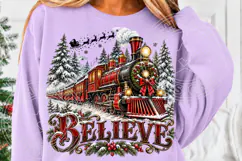 Believe Christmas Train Vintage Snowy Christmas PNG Product Image 5