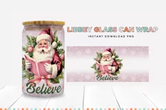 Believe Santa Claus Pink Christmas Glass Can Sublimation PNG Product Image 2