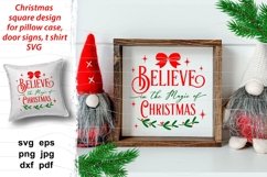 Christmas SVG quote Believe in the Magic of Christmas with omela,bow and stars for pillow case, farmhouse porch sign, seasonal home decoration, mug, t shirt design, tote bag.