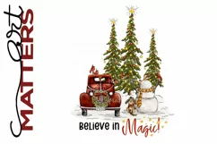 Believe in Magic! Snowman Dog Trees - 300 DPI - Hand Painted Product Image 2