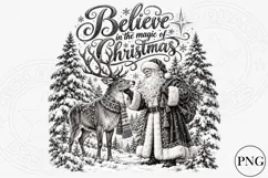 Believe in the Magic of Christmas PNG | Vintage Santa & Rein Product Image 1