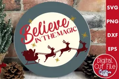 Round Retro Christmas Svg Sign, Believe In The Magic Product Image 1
