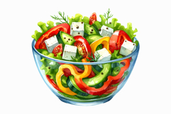 Bell Pepper Feta Cheese Salad Watercolor Healthy Paprika PNG Product Image 1