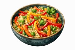 Bell Pepper Rice Pilaf Watercolor Healthy Grain Dish PNG Product Image 1