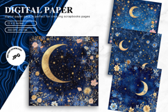Moon Star Cloud Watercolor Background Digital Paper_2 Product Image 1