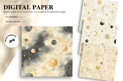 Moon Star Cloud Watercolor Background Digital Paper_1 Product Image 1