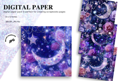 Moon Star Cloud Watercolor Background Digital Paper_3 Product Image 1