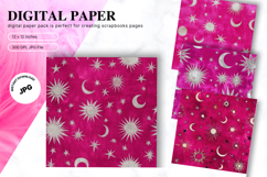 Moon Star Cloud Watercolor Background Digital Paper Pattern Product Image 1