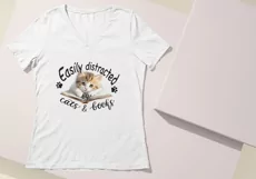 Easily Distracted By Cats And Books Png White Cat Quote Product Image 2