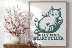 Belly Full Heart Fuller Chubby Cat SVG PNG | Foodie Cat Art Product Image 3