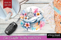 Beluga Floral Car Coaster Tropical Coaster PNG Sublimation Product Image 1