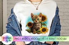Kitten With Sunflowers Sublimation | Cute Bengal Baby Cat Product Image 1