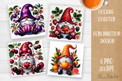 Cute berry gnome square coaster Sublimation PNG Product Image 1