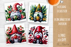 Cute berry gnome square coaster Sublimation PNG Product Image 1