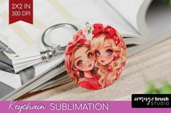 Valentine Girl Keychain PNG - BFF Keychain Sublimation Product Image 1