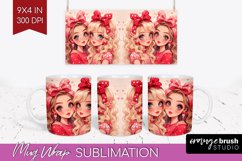 Valentine Girl Mug Wrap - BFF Mug PNG Sublimation Product Image 1