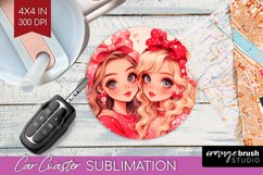 Valentine Girl Car Coaster - BFF Coaster PNG Sublimation Product Image 1