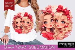 Valentine Girl Round Tshirt Background - BFF PNG Sublimation Product Image 1
