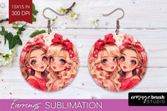 Valentine Girl Round Earrings - BFF PNG Sublimation Product Image 1