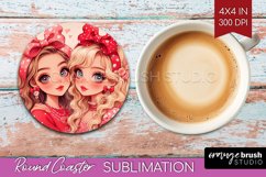 Valentine Girl Round Coaster - BFF Coaster PNG Sublimation Product Image 1