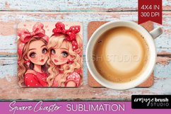 Valentine Girl Square Coaster - BFF Coaster PNG Sublimation Product Image 1