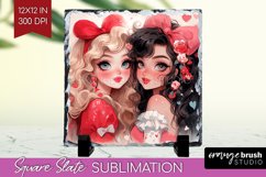 Valentine Girl Slate PNG - BFF Square Slate Sublimation Product Image 1