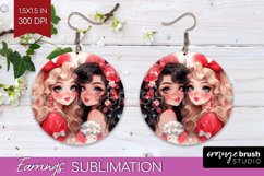 Valentine Girl Round Earrings - BFF PNG Sublimation Product Image 1