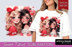 Valentine Girl Square Tshirt Background - BFF PNG Product Image 1