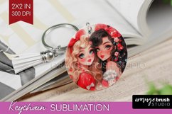 Valentine Girl Keychain PNG - BFF Keychain Sublimation Product Image 1