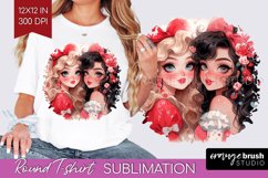 Valentine Girl Round Tshirt Background - BFF PNG Sublimation Product Image 1