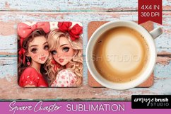 Valentine Girl Square Coaster - BFF Coaster PNG Sublimation Product Image 1