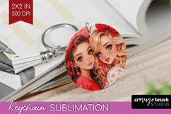 Valentine Girl Keychain PNG - BFF Keychain Sublimation Product Image 1