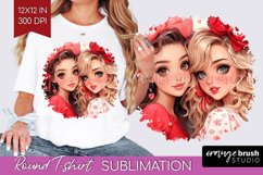 Valentine Girl Round Tshirt Background - BFF PNG Sublimation Product Image 1