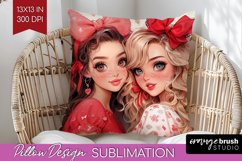 Valentine Girl Pillow Sublimation - BFF Pillow Cover PNG Product Image 1