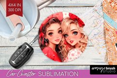 Valentine Girl Car Coaster - BFF Coaster PNG Sublimation Product Image 1