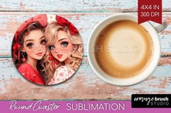 Valentine Girl Round Coaster - BFF Coaster PNG Sublimation Product Image 1