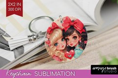 Valentine Girl Keychain PNG - BFF Keychain Sublimation Product Image 1