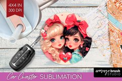 Valentine Girl Car Coaster - BFF Coaster PNG Sublimation Product Image 1