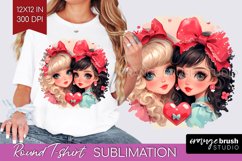 Valentine Girl Round Tshirt Background - BFF PNG Sublimation Product Image 1
