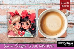 Valentine Girl Square Coaster - BFF Coaster PNG Sublimation Product Image 1