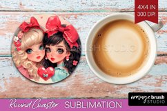 Valentine Girl Round Coaster - BFF Coaster PNG Sublimation Product Image 1