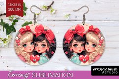 Valentine Girl Round Earrings - BFF PNG Sublimation Product Image 1
