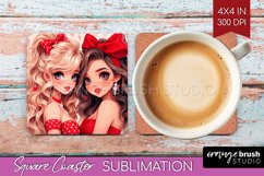 Valentine Girl Square Coaster - BFF Coaster PNG Sublimation Product Image 1