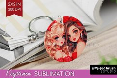 Valentine Girl Keychain PNG - BFF Keychain Sublimation Product Image 1
