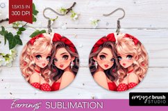 Valentine Girl Round Earrings - BFF PNG Sublimation Product Image 1