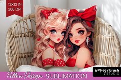 Valentine Girl Pillow Sublimation - BFF Pillow Cover PNG Product Image 1
