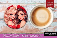 Valentine Girl Round Coaster - BFF Coaster PNG Sublimation Product Image 1